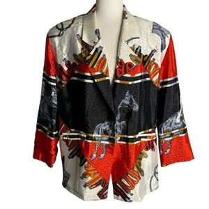 Vintage 90s Equestrian Blazer Jacket L Red Button Lined Pockets Shoulder Pads No